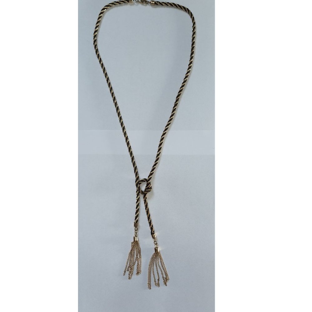 Guess necklace gold black rope chain tassel knot
